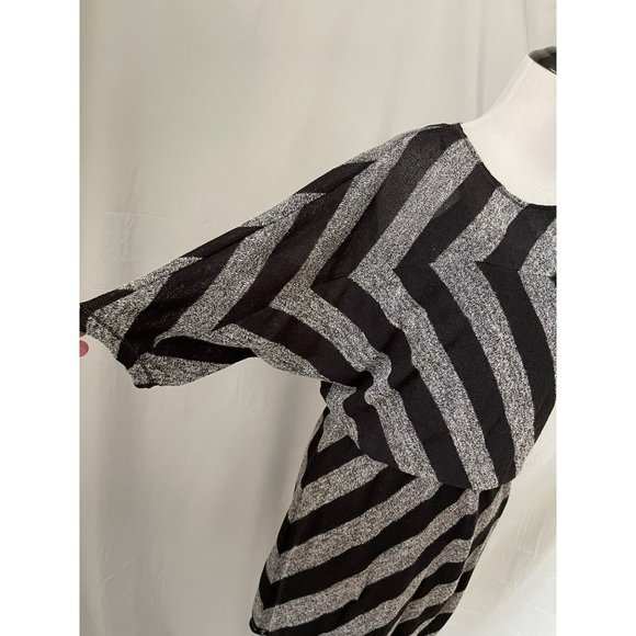 Max Studio Black/Gray Striped Half Sleeve Midi Knit Dress - Picture 5 of 11